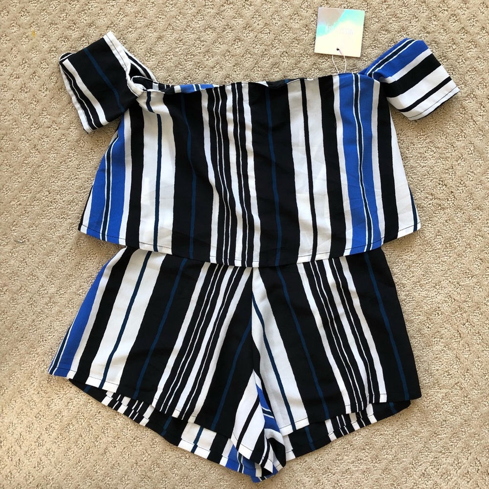 Missguided Striped Off the Shoulder Romper